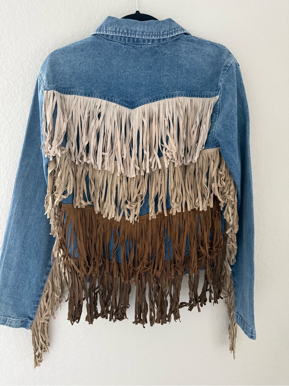 KITTENISH Boho Blue Denim Jacket with Fringe